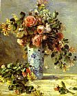 Pierre Auguste Renoir Wall Art - Roses and Jasmin in a Delft Vase